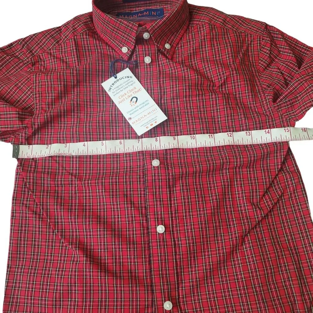 MagnaReady dress shirt boys sz medium Red plaid magnetic button down Long sleeve